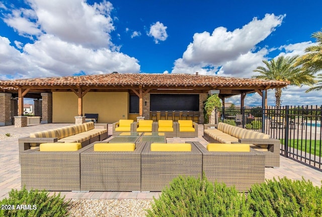 exterior space featuring an outdoor living space