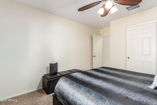 bedroom featuring carpet and ceiling fan