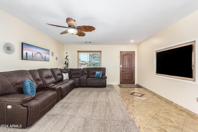 living room with ceiling fan