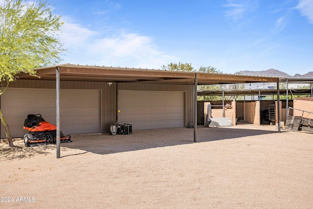 garage with a mountain view