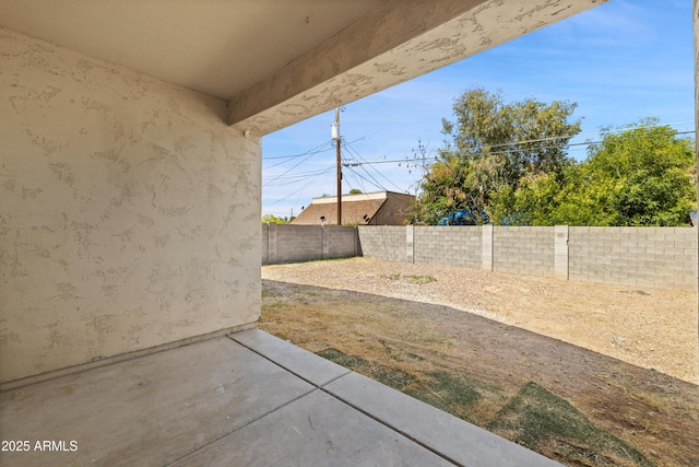 view of yard with a patio and a fenced backyard
