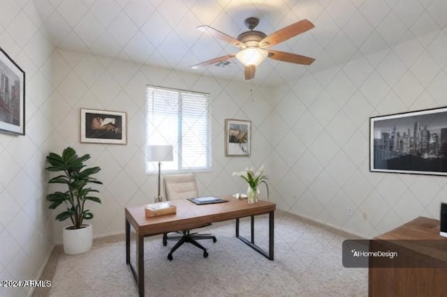 home office featuring ceiling fan