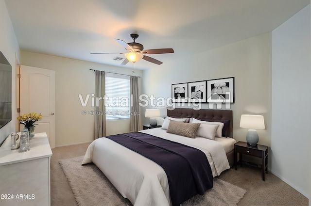 bedroom with carpet flooring and ceiling fan