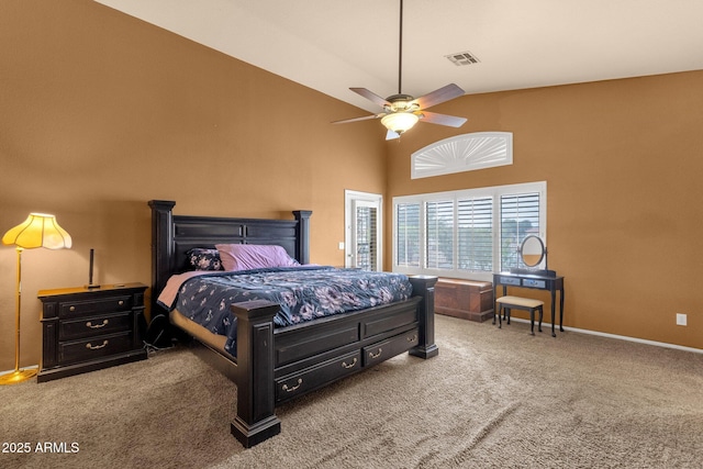 11101 W Wilshire Dr, Avondale, AZ 85392 - carpeted bedroom with a ceiling fan, high vaulted ceiling, and baseboards