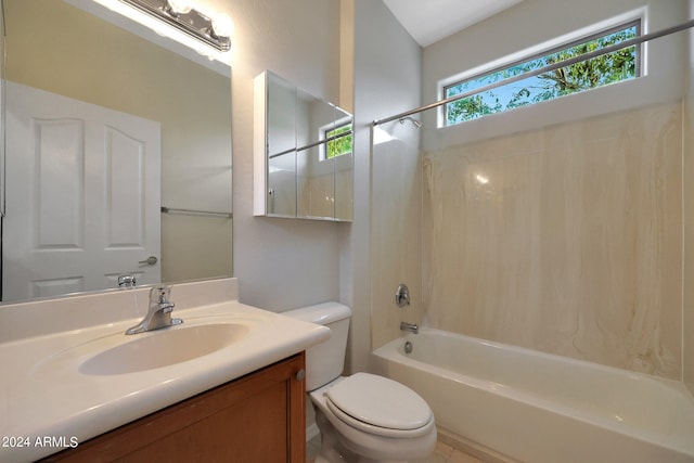 full bathroom with vanity, toilet, and shower / tub combination