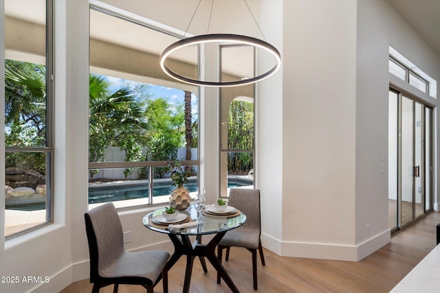 dining room with baseboards and wood finished floors