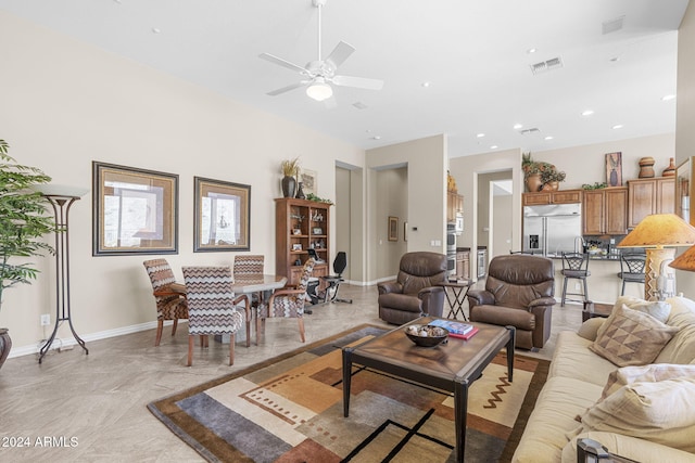 living room with ceiling fan