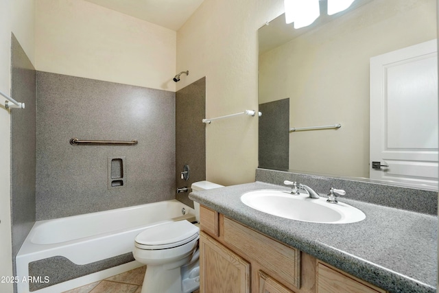 full bathroom with vanity, toilet, shower / bath combination, and tile patterned flooring