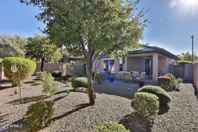 back of property featuring stucco siding, a fenced backyard, and a patio