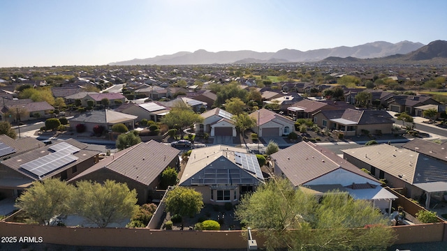 drone / aerial view with a residential view and a mountain view