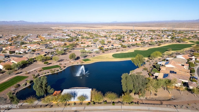 birds eye view of property with a residential view and a water and mountain view