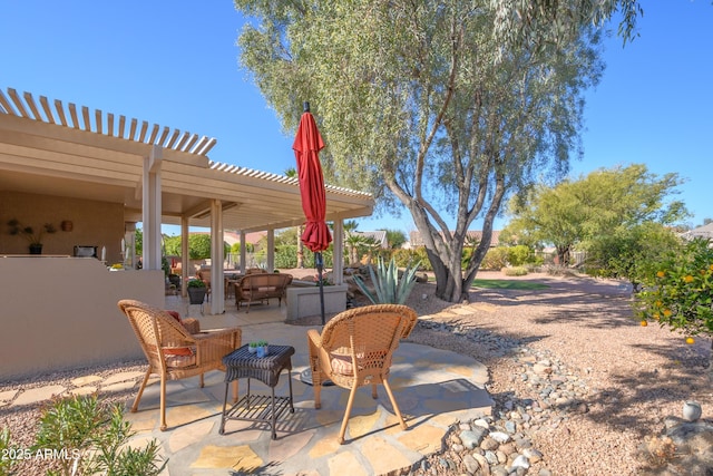 view of patio / terrace with a pergola and an outdoor hangout area