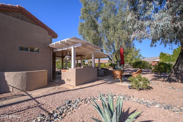 view of yard featuring a patio and a pergola