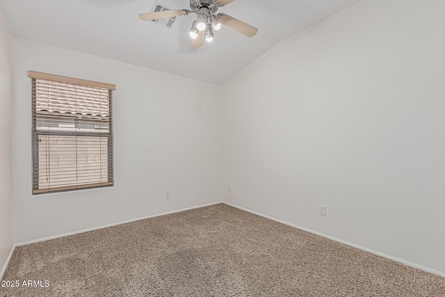 708 E Mule Train Trl, San Tan Valley, AZ 85143 - unfurnished room featuring carpet flooring, a ceiling fan, baseboards, lofted ceiling, and visible vents