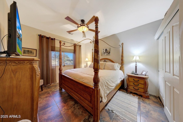 bedroom with a closet and ceiling fan