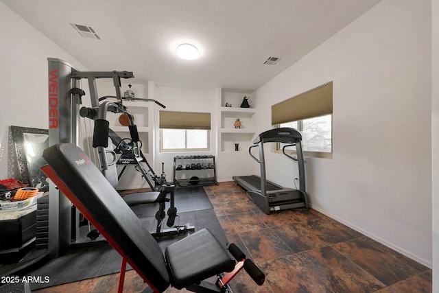 exercise area with built in features and plenty of natural light