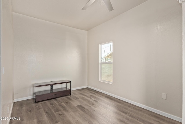 unfurnished room featuring wood-type flooring and ceiling fan