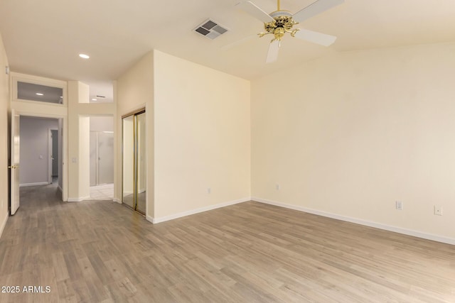 22319 N Desperado Dr, Sun City West, AZ 85375 - empty room with visible vents, baseboards, light wood finished floors, and a ceiling fan