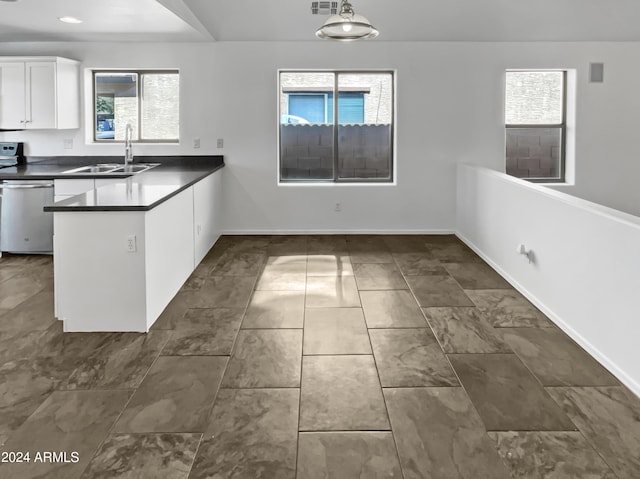 kitchen featuring white cabinetry, dishwasher, and a wealth of natural light