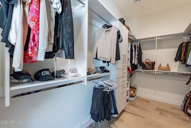 spacious closet featuring light hardwood / wood-style flooring