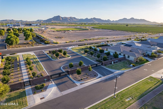 drone / aerial view featuring a mountain view