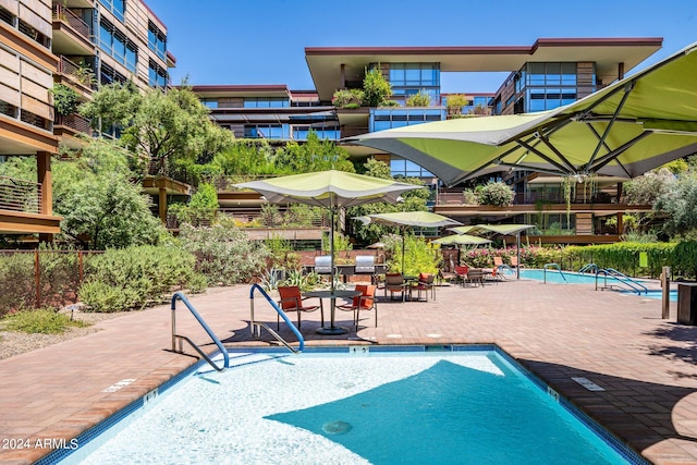 view of pool featuring a patio area