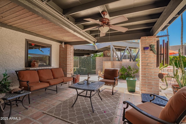 15240 N 51st St, Scottsdale, AZ 85254 - view of patio / terrace featuring fence, ceiling fan, and an outdoor living space
