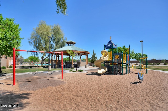 view of jungle gym featuring a gazebo