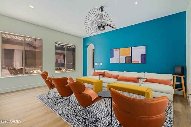 living room with hardwood / wood-style flooring