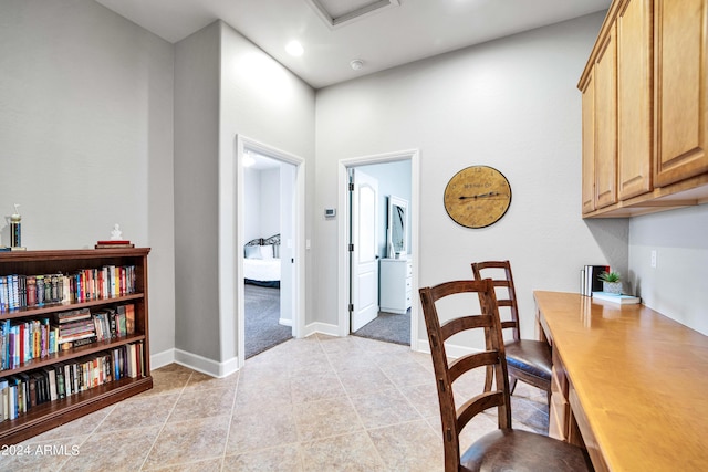 office area with recessed lighting, light tile patterned flooring, and baseboards