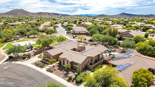 aerial view featuring a residential view and a mountain view