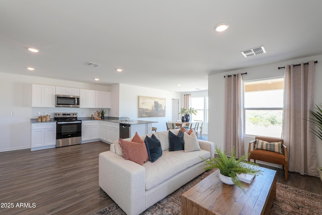1795 Yance Dr, Wickenburg, AZ 85390 - living area featuring dark wood-type flooring, recessed lighting, and baseboards