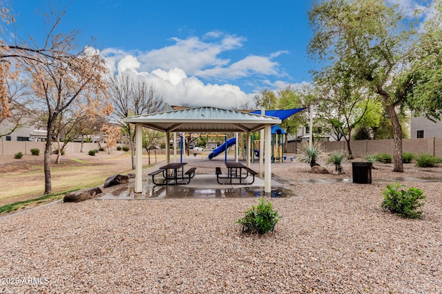 exterior space featuring fence and playground community