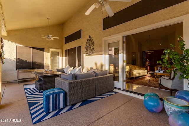 view of patio / terrace with ceiling fan and an outdoor hangout area