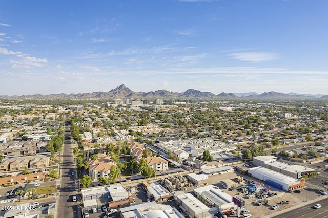 drone / aerial view featuring a mountain view