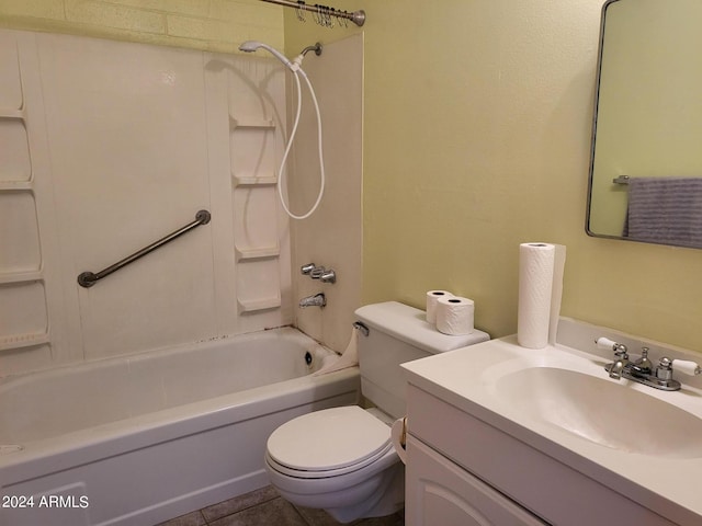 full bathroom with vanity, toilet, tile patterned flooring, and shower / washtub combination