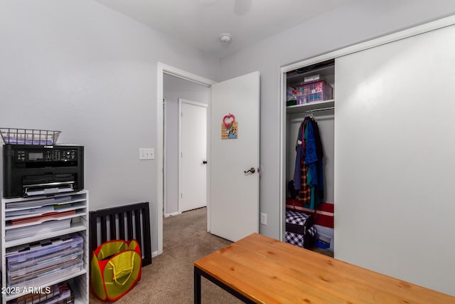 bedroom featuring carpet and a closet