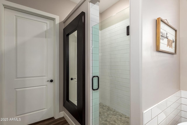 bathroom featuring a shower stall