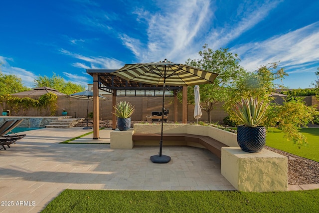 view of patio featuring grilling area and a fenced backyard