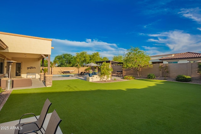 view of yard featuring a fenced in pool, a patio, and a fenced backyard