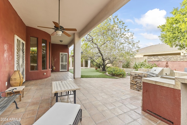 view of patio / terrace featuring ceiling fan and area for grilling