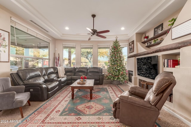 living room with ceiling fan