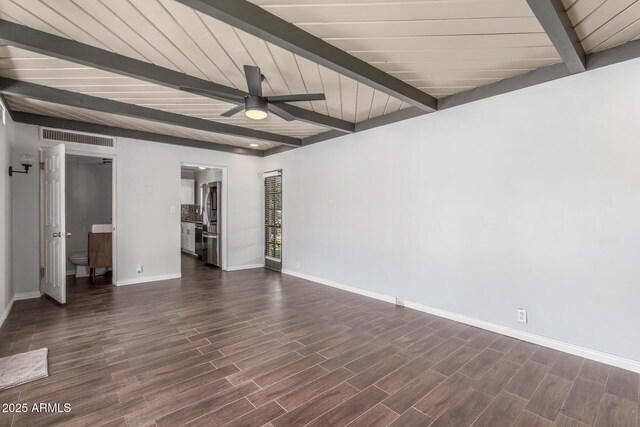 2938 N 18th Ave, Phoenix, AZ 85015 - spare room featuring beam ceiling, ceiling fan, baseboards, and dark wood finished floors