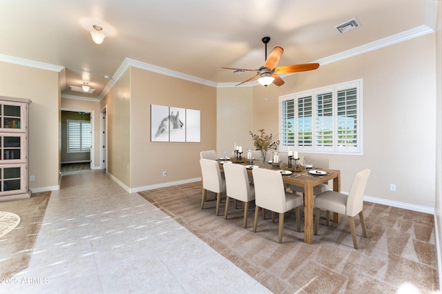 7969 S 172nd St, Queen Creek, AZ 85142 - tiled dining area featuring ornamental molding, a ceiling fan, and baseboards