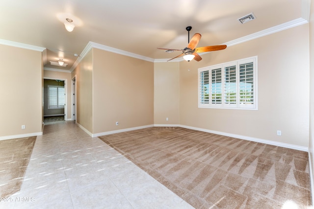 7969 S 172nd St, Queen Creek, AZ 85142 - empty room featuring ceiling fan, ornamental molding, baseboards, and tile patterned floors