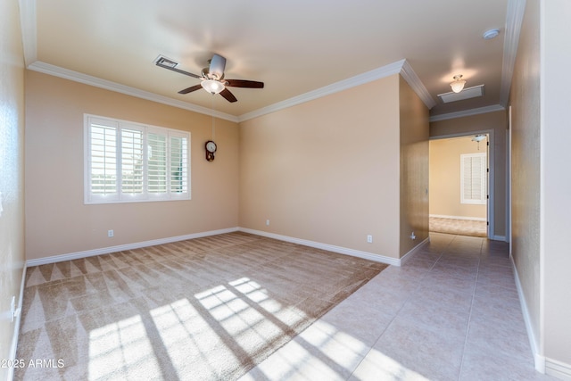 7969 S 172nd St, Queen Creek, AZ 85142 - tiled spare room with ceiling fan, ornamental molding, baseboards, and a smoke detector