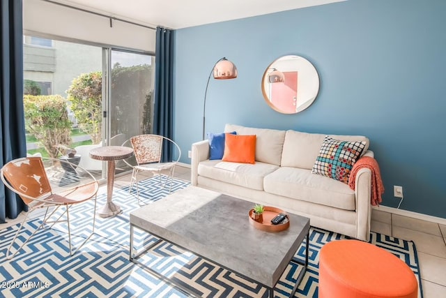 tiled living room with baseboards