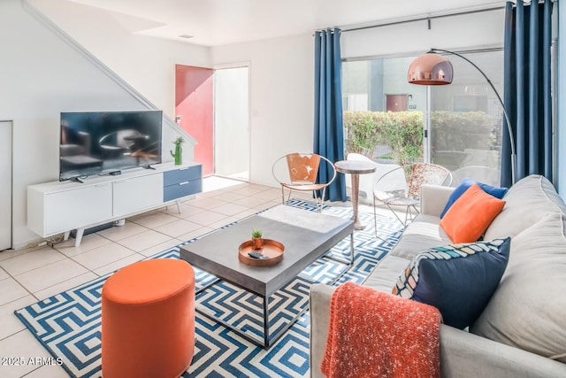 living area featuring tile patterned floors