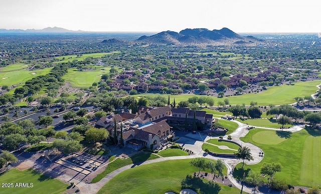 7751 E Golden Eagle Cir, Gold Canyon, AZ 85118 - aerial view of property and surrounding area featuring a mountainous background and a golf course