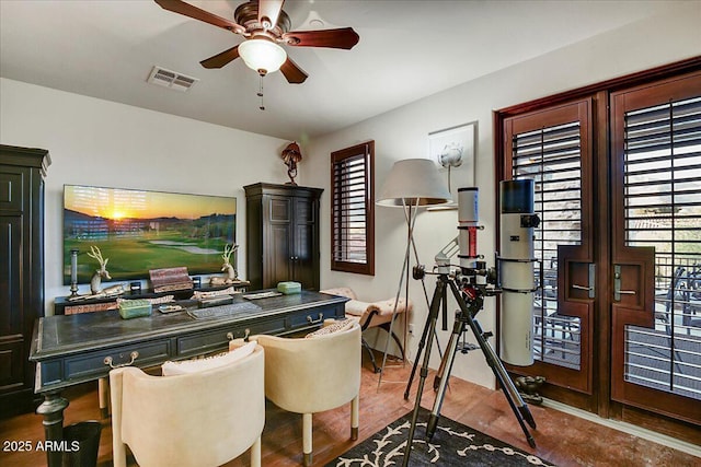 7751 E Golden Eagle Cir, Gold Canyon, AZ 85118 - office area featuring ceiling fan, wood finished floors, and baseboards